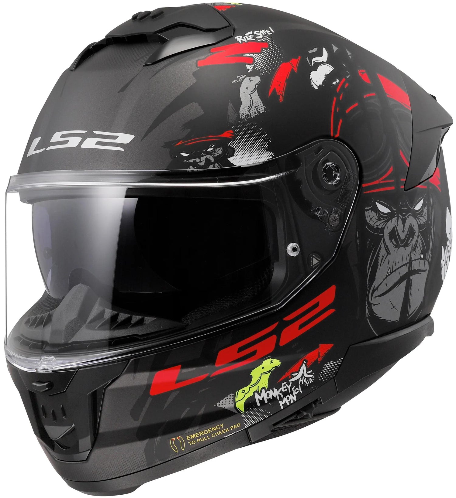 LS2 FF808 Stream II Angry Monkey Zwart Integraalhelm ECE 22.06