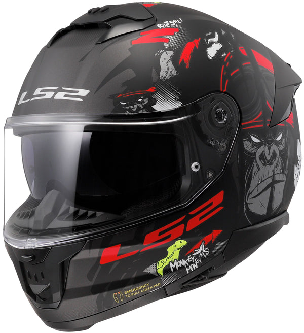 LS2 FF808 Stream II Angry Monkey Schwarz/Rot Matt Integralhelm ECE 22.06