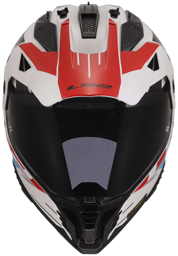 LS2 MX702 Pioneer II Namib Wit/Blauw/Rood Adventurehelm ECE 22.06