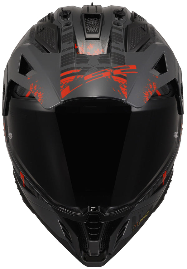 LS2 MX702 Pioneer II Crazy Zwart/Rood Adventurehelm ECE 22.06