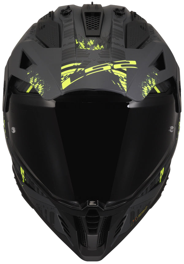 LS2 MX702 Pioneer II Crazy Zwart/Neongeel Mat Adventurehelm ECE 22.06