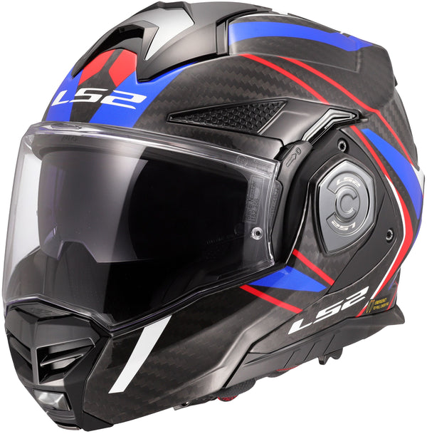 LS2 FF901 Advant X Carbon Future II Zwart/Wit/Blauw Systeemhelm ECE 22.06