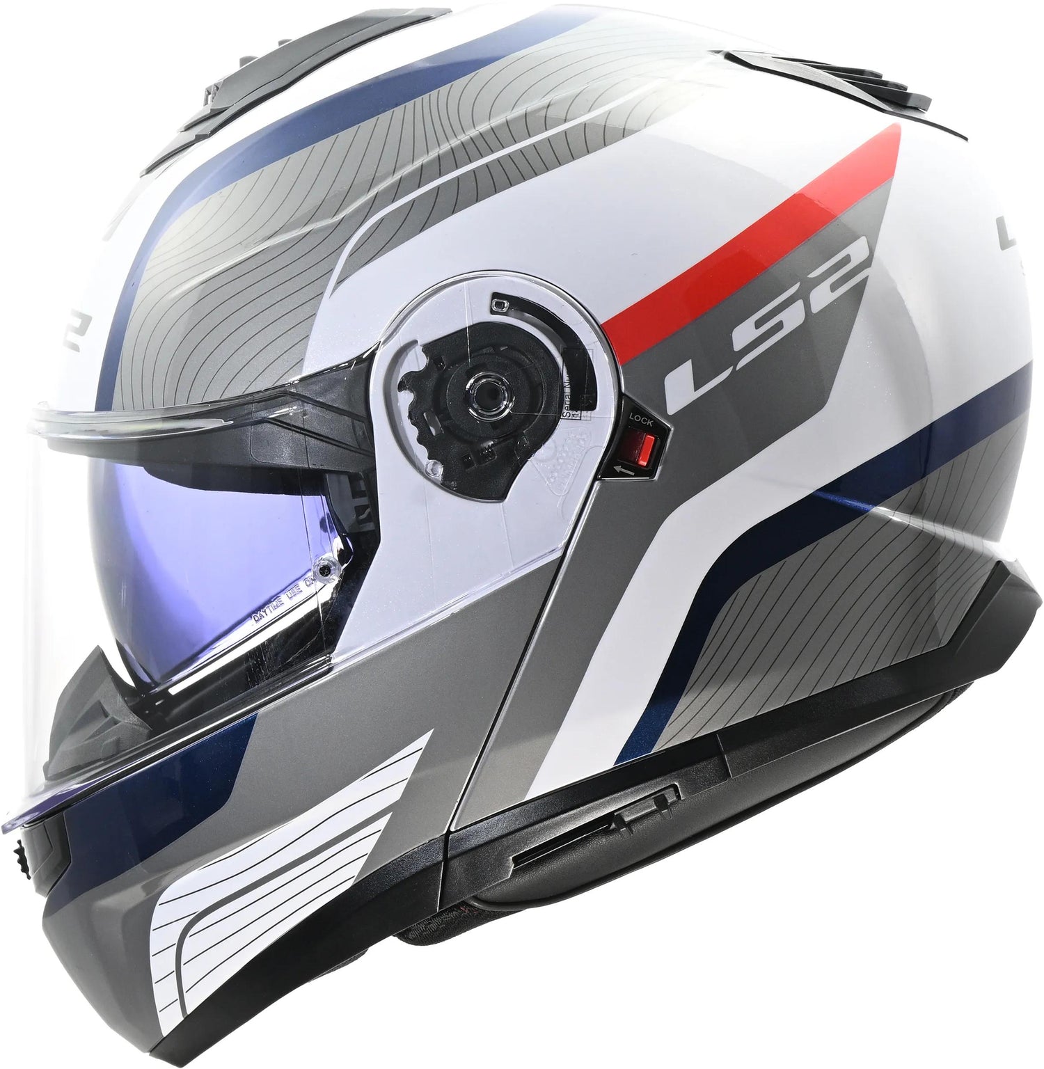LS2 FF908 Strobe II Monza Wit/Blauw/Rood Systeemhelm ECE 22.06