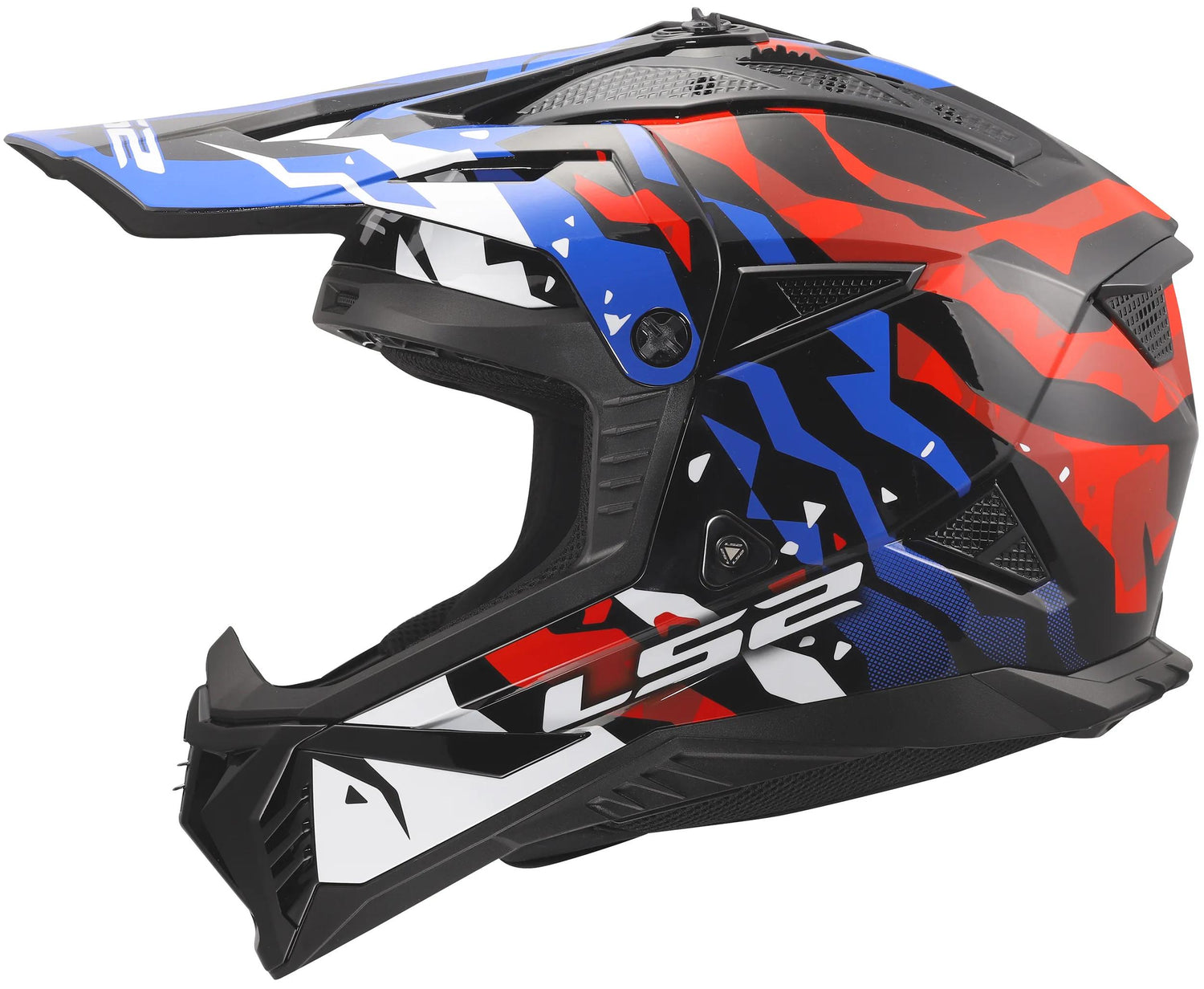 LS2 MX708 Fast II Grotesk Wit/Blauw/Rood Crosshelm ECE 22.06