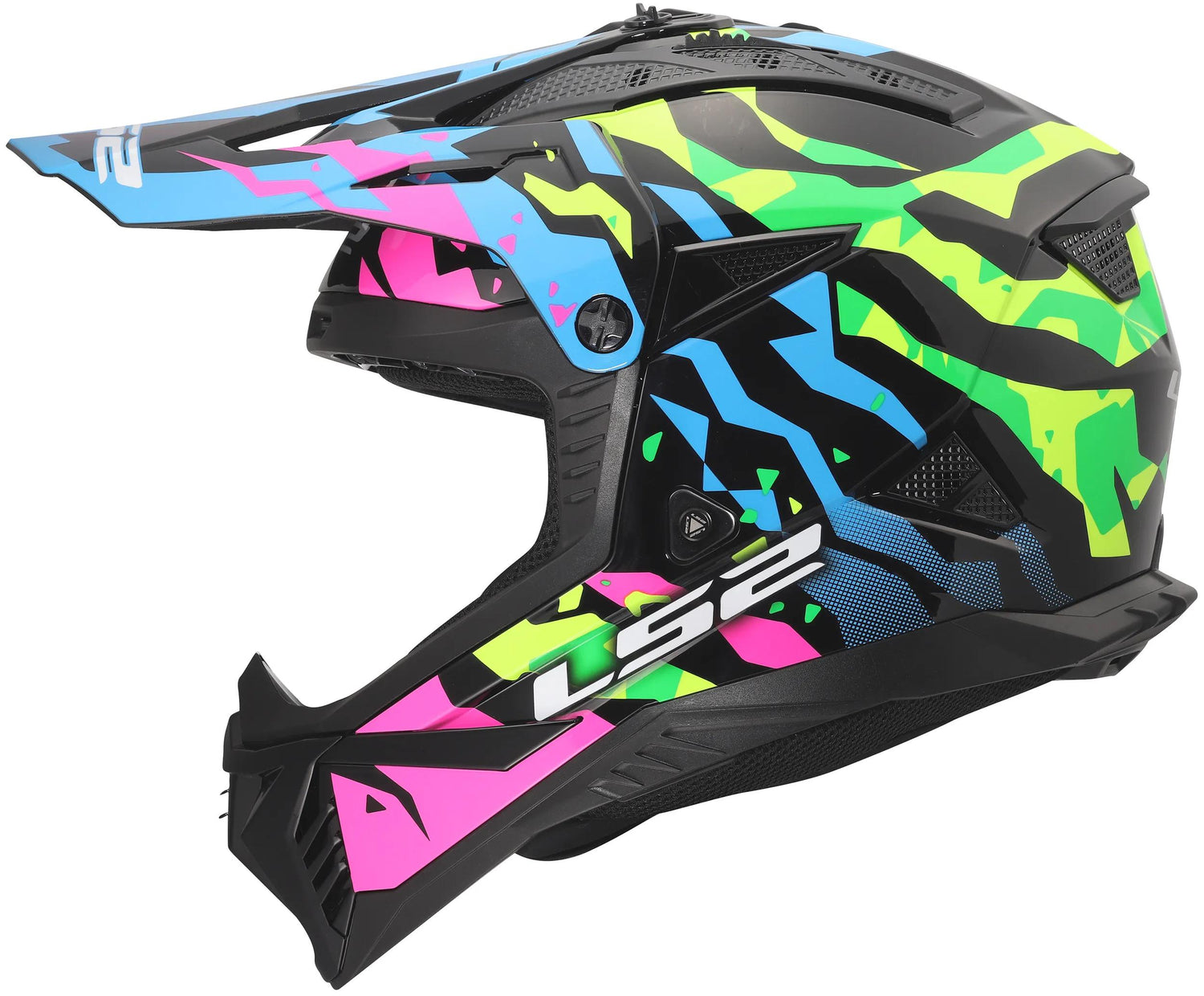 LS2 MX708 Fast II Grotesk Blauw/Roze/Groen Crosshelm ECE 22.06