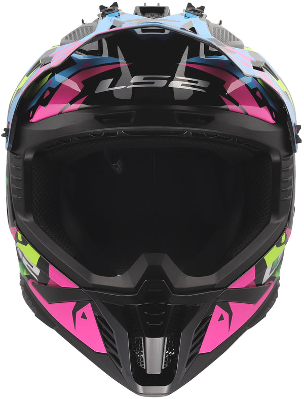LS2 MX708 Fast II Grotesk Blauw/Roze/Groen Crosshelm ECE 22.06