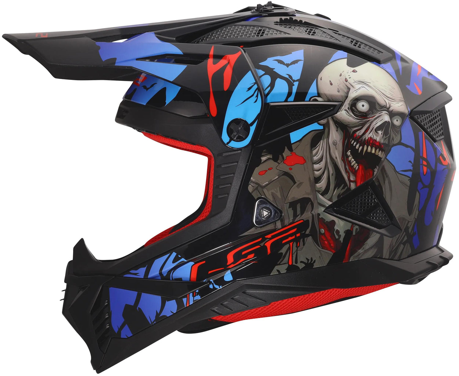 LS2 MX708 Fast II Zombie Zwart/Rood/Blauw Crosshelm ECE 22.06