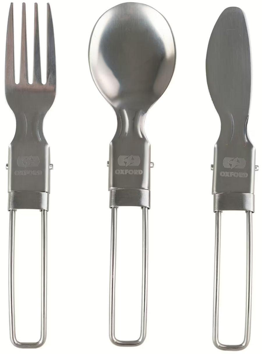 Oxford Campingbestek Set - 3-delige RVS Opvouwbare Set met Tas