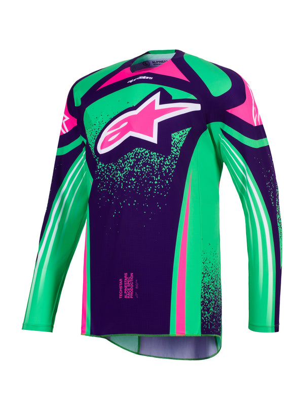 Alpinestars Techstar Nomur Paars/Groen/Fluoroze Crossshirt
