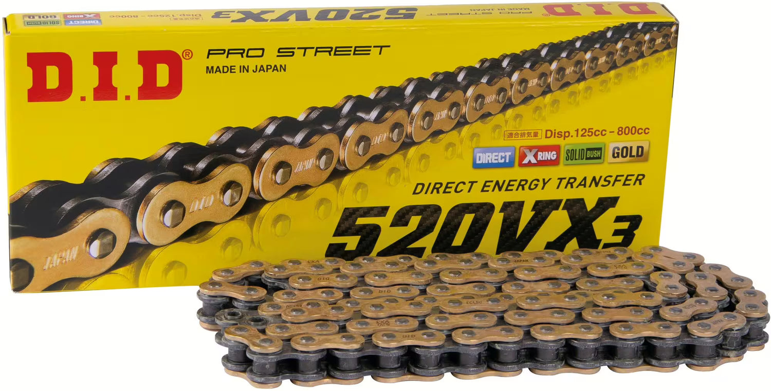 DID 520VX3 Ketting – Goud/Grijs | Pro-Street X-Ring