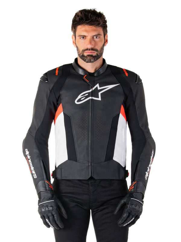Alpinestars Missile v3 Black/White/Fluo Red Leather Motorcycle Jacket
