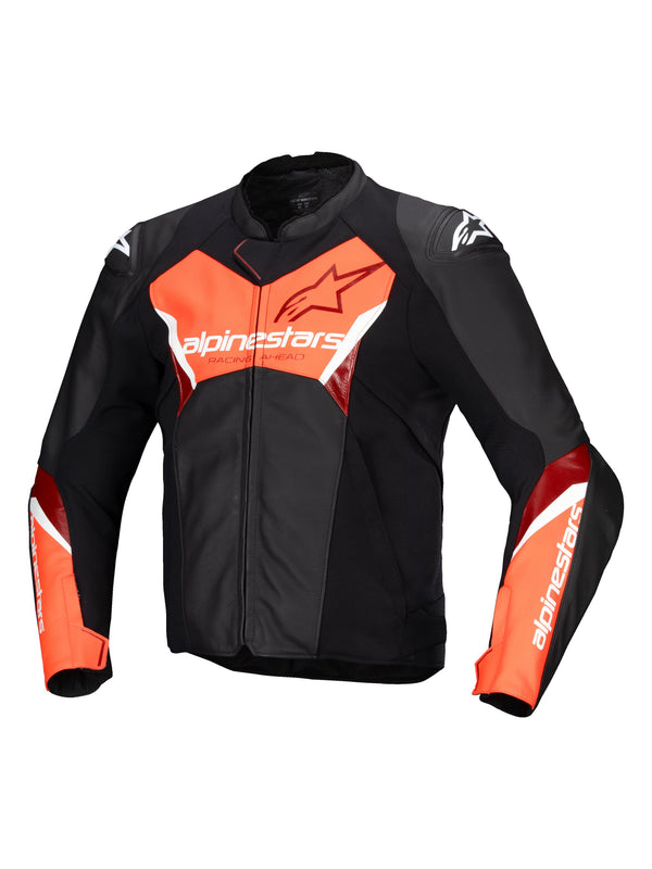 Alpinestars Faster v3 Black/Fluorescent Red Leather Motorcycle Jacket