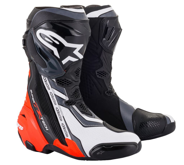 Alpinestars Supertech R v2 Schwarz/Fluorot/Weiß Motorradstiefel