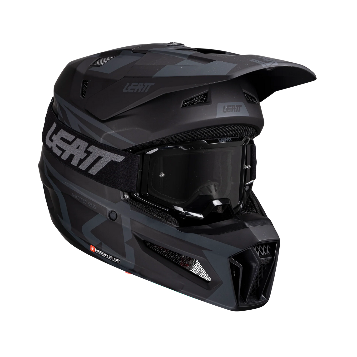 Leatt Moto 3.5 Motorradhelm-Set ECE 22.06 mit Vizion 3.5 Brille Stealth Schwarz/Grau