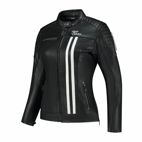 Rusty Stitches Alice Dames Leren Motorjas Retro AA Protectie Black White