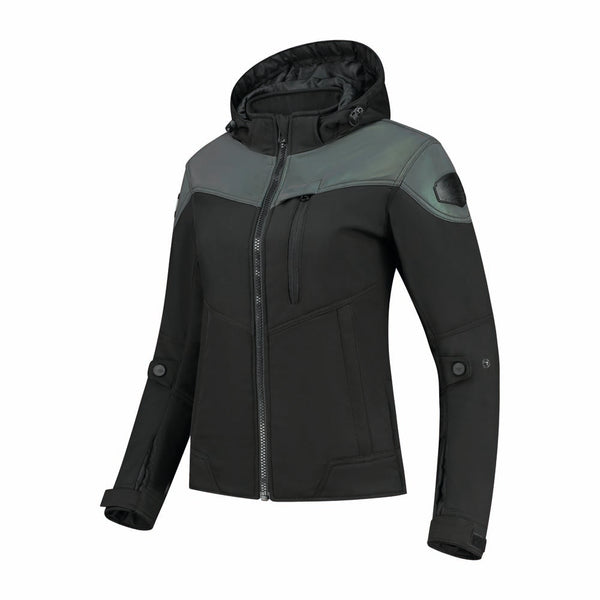 Rusty Stitches Ann Motorcycle Jacket Reflective Softshell AA Protection Black Oil Reflection