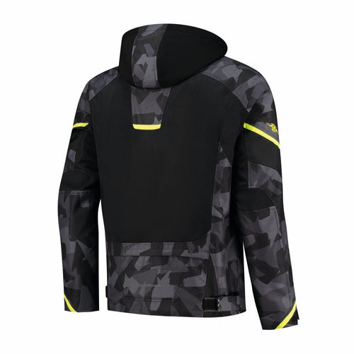 Rusty Stitches Carlo Motorjas Mesh Zomer Met Regenjas AA Protectie Black Camo Yellow Fluo