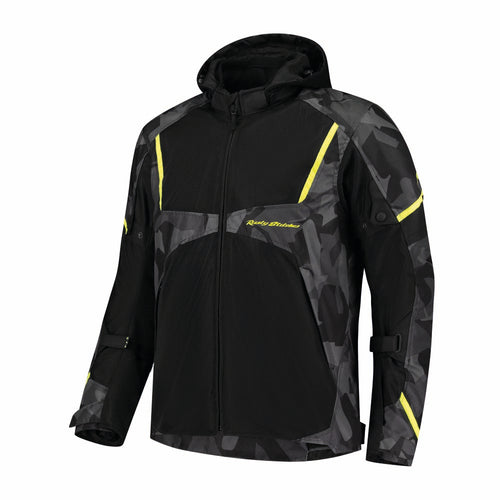 Rusty Stitches Carlo Motorjas Mesh Zomer Met Regenjas AA Protectie Black Camo Yellow Fluo