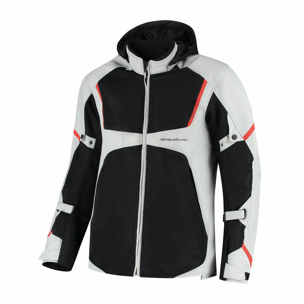 Rusty Stitches Carlo Motorjas Mesh Zomer Met Regenjas AA Protectie Light Grey Black
