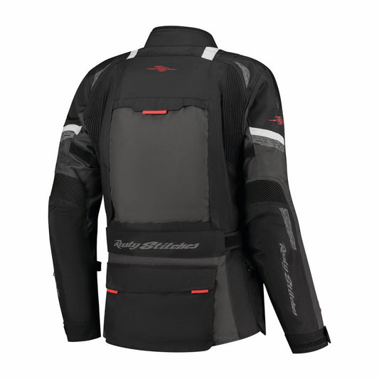 Rusty Stitches Cliff Adventure Motorjas Waterdicht AA Protectie Black Grey Red