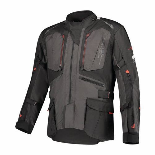 Rusty Stitches Cliff Adventure Motorjas Waterdicht AA Protectie Black Grey Red