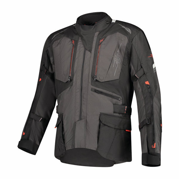 Rusty Stitches Cliff Adventure Motorradjacke Wasserdicht AA Schutz Schwarz Grau Rot