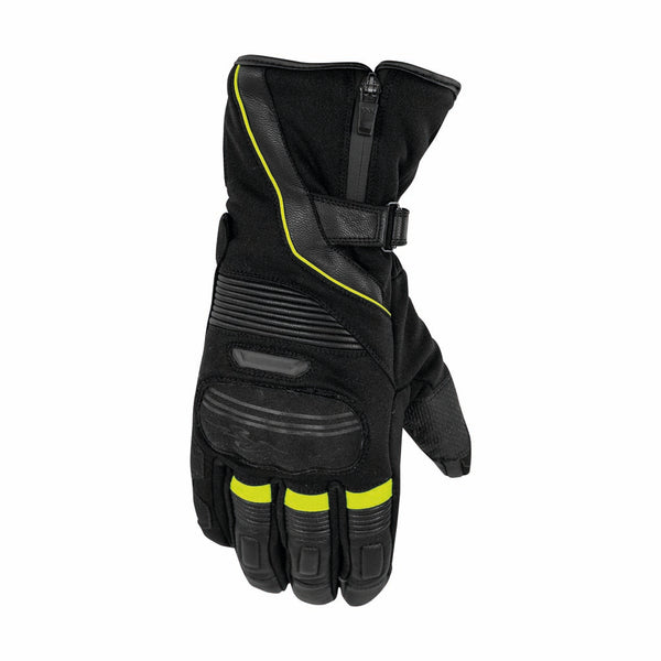 Rusty Stitches Cole Motorcycle Gloves Winter Waterproof CE Black Yellow Fluo