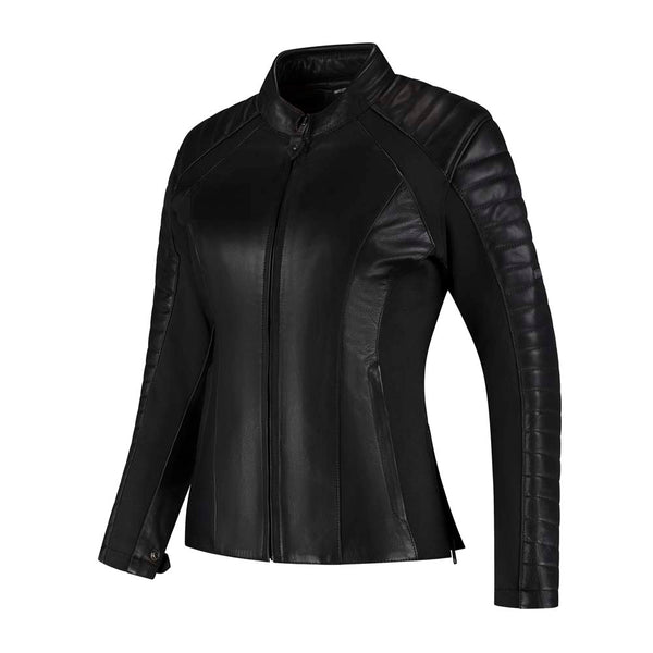 Rusty Stitches Donna Damen Leder Motorradjacke AA Protektoren Schwarz Stretch