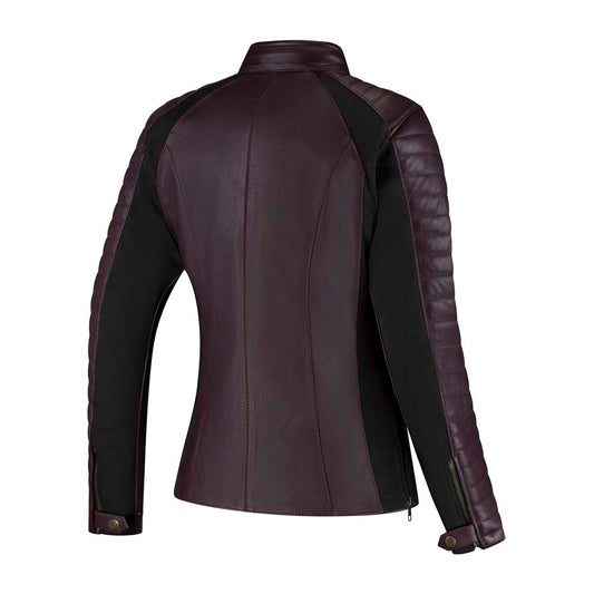 Rusty Stitches Donna Dames Leren Motorjas AA Protectie Aubergine Stretch