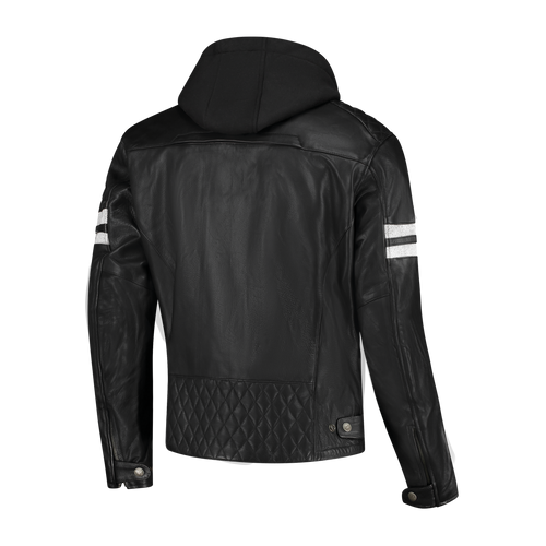 Rusty Stitches Jari Hooded V2 Leren Motorjas Zwart Wit AA Met Protectie