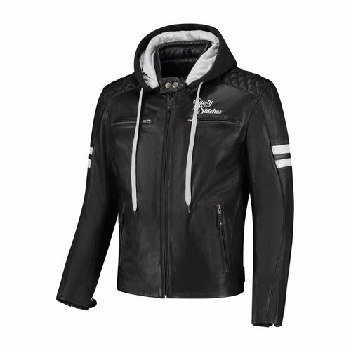 Rusty Stitches Jari Hooded V2 Leren Motorjas AA Protectie Zwart Wit