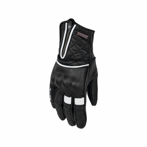 Rusty Stitches Lilly Motorhandschoenen Dames Zwart Wit Leer Zomer Met Protectie