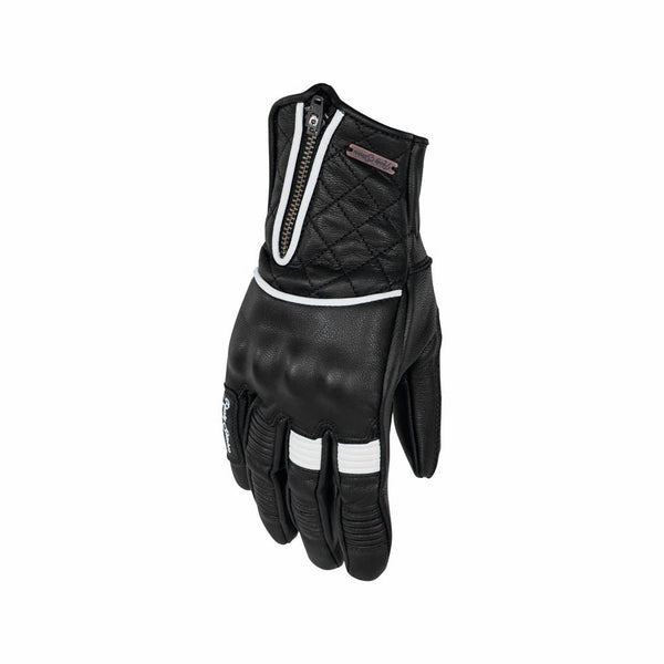 Rusty Stitches Lilly Motorradhandschuhe Damen Schwarz Weiß Leder Sommer Mit Protektoren