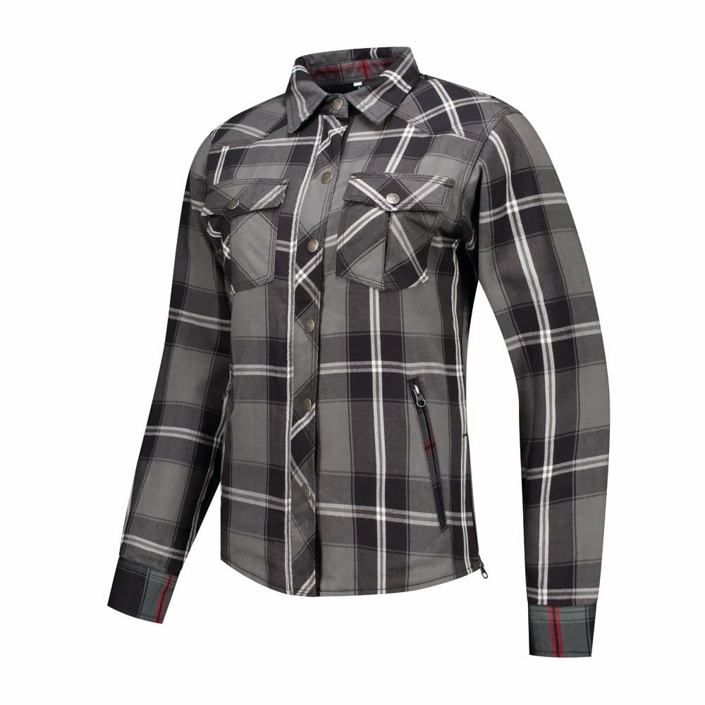 Rusty Stitches Liss V2 Motorjas Grijs Wit Zwart Met Kevlar Protectie