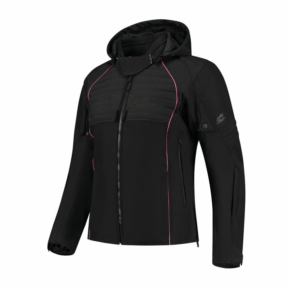 Rusty Stitches Naomi Motorjas Dames Zwart Cherry Waterdicht AA Met Protectie