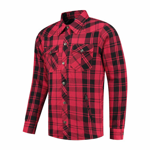 Rusty Stitches Super Neil V2 Motorjas Lumberjack Rood Zwart Kevlar Met Protectie