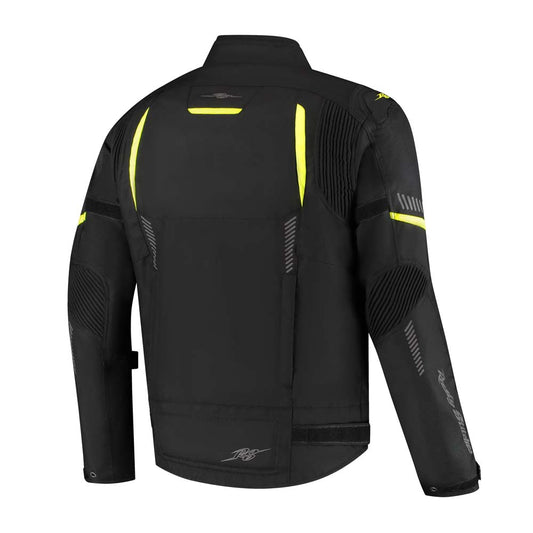 Rusty Stitches Pete Motorjas Zwart Geel Fluo AA Waterdicht Sport Met Protectie