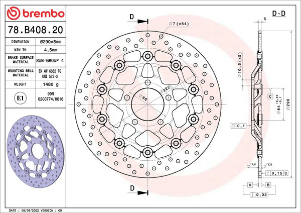 Brembo Serie Oro voorremschijf 290 x 5,0 mm Suzuki 78B40820