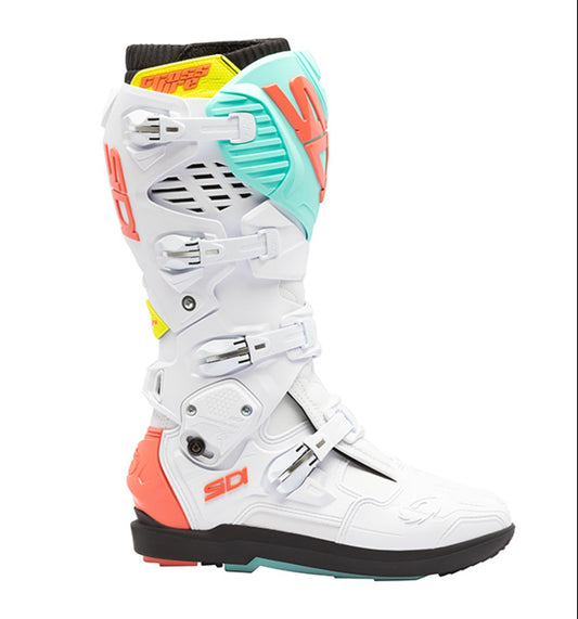 Sidi Crossfire 3 SRS Motorcycle Boots White Fluo Mint Fluo Coral – Motocross & Enduro