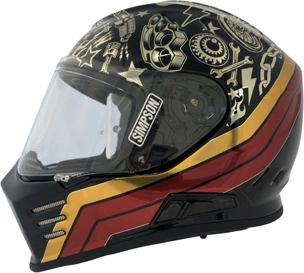 Simpson Venom Tattoo Integraalhelm Street Sport Motorhelm Zwart Goud Rood
