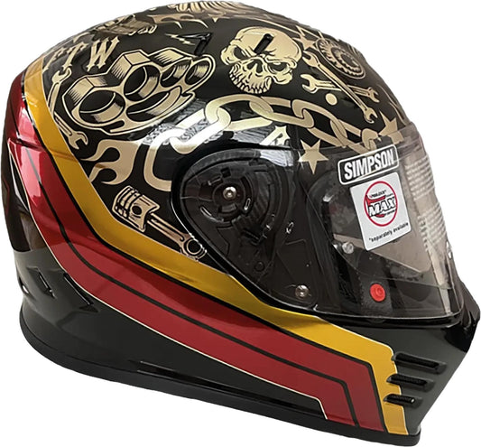 Simpson Venom Tattoo Integraalhelm Street Sport Motorhelm Zwart Goud Rood