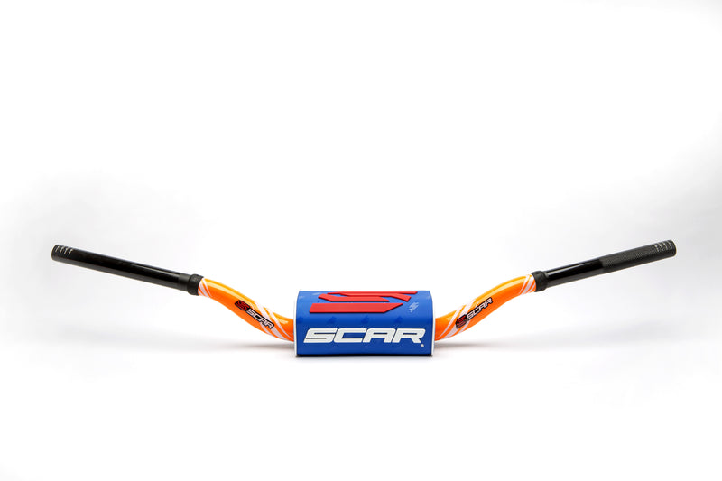 Scar O² Stuur Ø28,6 mm hoog Stuur oranje, Stuurkussen blauw
