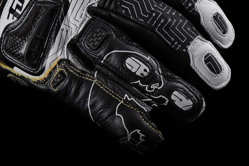 Furygan Styg20 Kevlar Motorradhandschuhe aus Leder, sportlich mit Handflächenschleifer, schwarz-weiß