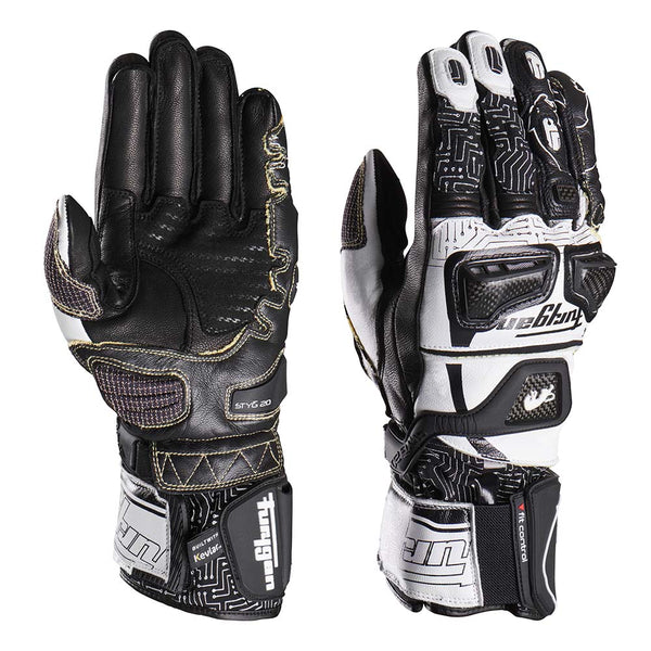 Furygan Styg20 Kevlar motorcycle gloves leather sporty with palm slider black and white