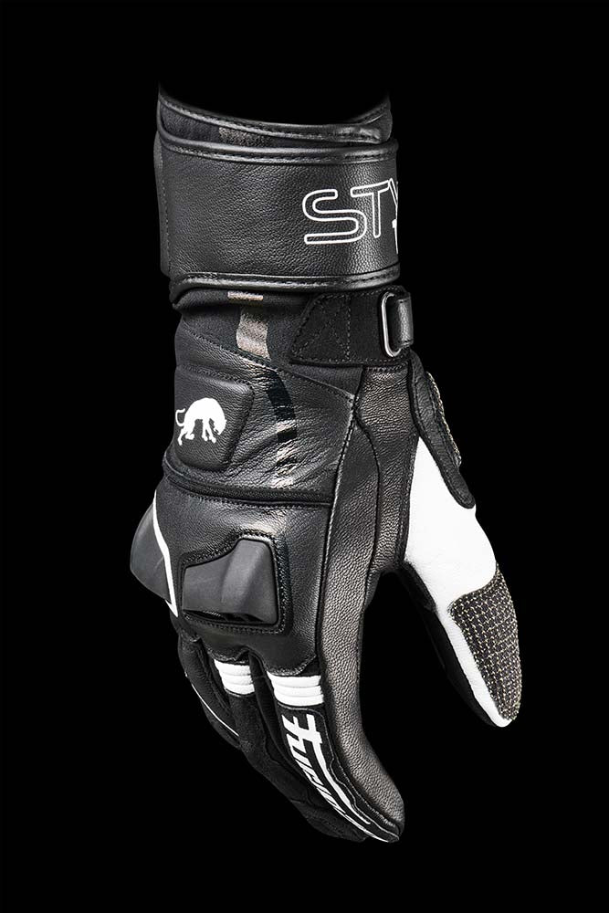 Furygan Styg 15 Motorradhandschuhe aus Leder, sportlich mit Knöchelschutz, schwarz-weiß