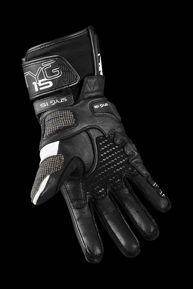 Furygan Styg 15 Motorradhandschuhe aus Leder, sportlich mit Knöchelschutz, schwarz-weiß