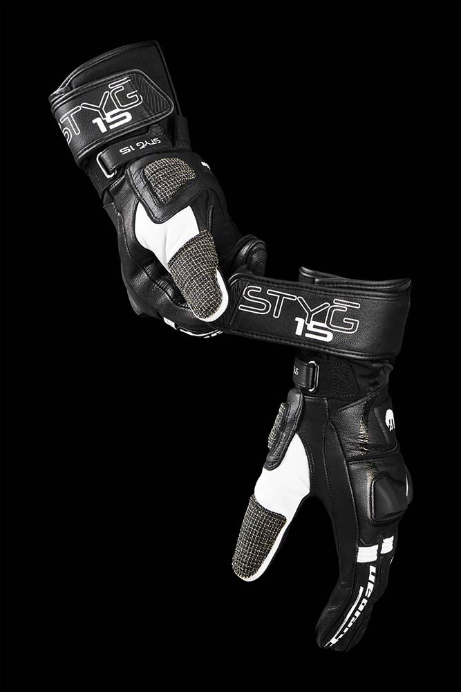 Furygan Styg 15 Motorradhandschuhe aus Leder, sportlich mit Knöchelschutz, schwarz-weiß
