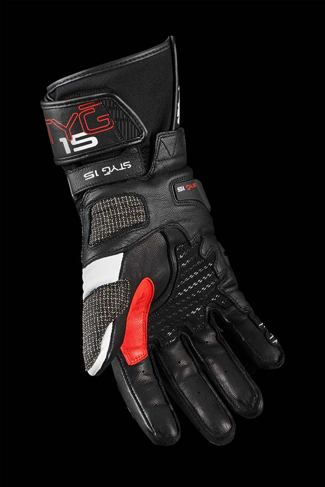 Furygan Styg 15 Motorradhandschuhe aus Leder, sportlich mit Knöchelschutz, schwarz, weiß, rot