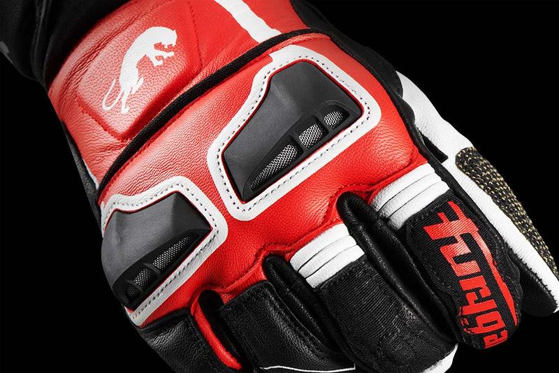 Furygan Styg 15 Motorradhandschuhe aus Leder, sportlich mit Knöchelschutz, schwarz, weiß, rot