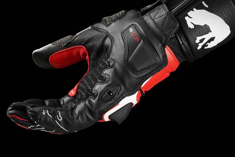 Furygan Styg 15 Motorradhandschuhe aus Leder, sportlich mit Knöchelschutz, schwarz, weiß, rot